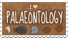 Stamp: 'I heart Palentology' with a line of fossils on the bottom.