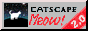 Button: 'Catscape Meow! 2.0'. There is a picture of a white cat in a meteor shower on the left.