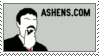 Stamp: A silhouette of a man stroking his mustache that says 'Ashens.com'