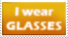 Stamp: The words 'I wear glasses' on an orange background.