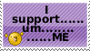 Stamp: 'I support.. um...Me' on a purple background.