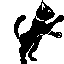 [A gif of a black cat standing on its back paws and facing right. Its tail moves.]